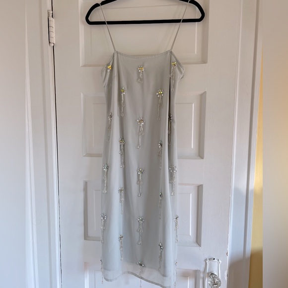 ASOS Beaded Cami Strap Midi Dress in Light Blue/Gray - Picture 3 of 6